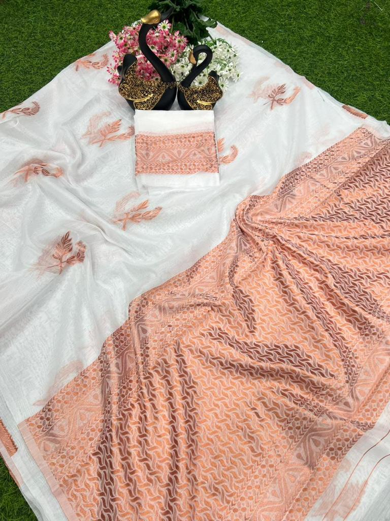 THE BEAUTIFUL LUSTER ON THE SAREE MAKES IT EXTREMELY STUNNING WEAVES