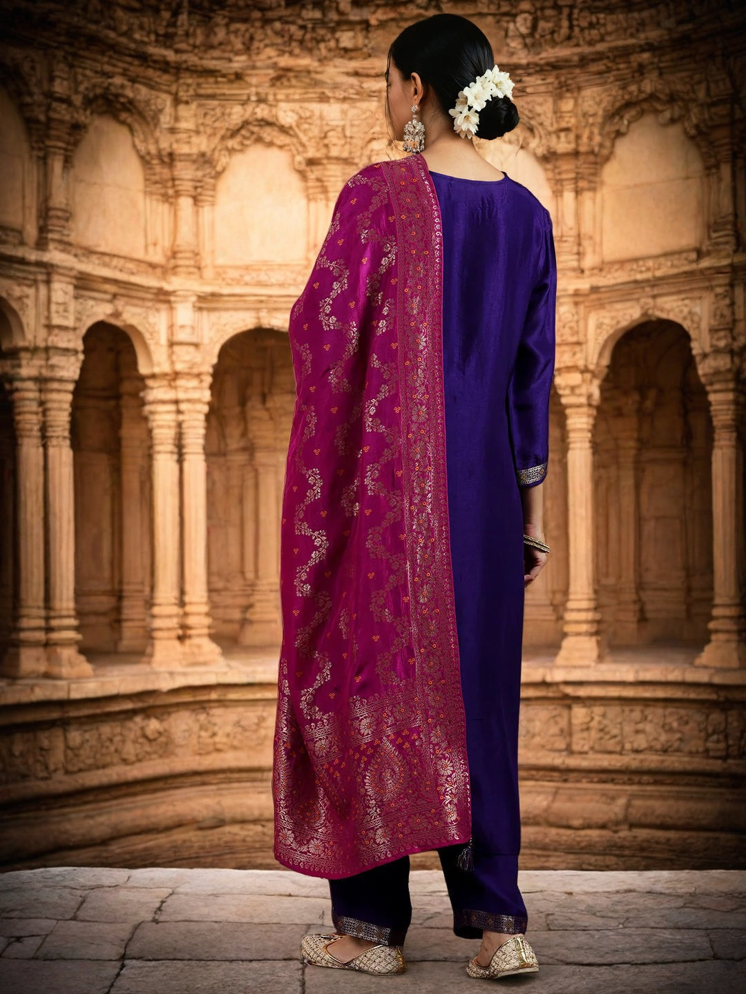 PURPLE COLOURED WOMEN'S SILK KURTA WITH DUPATTA SET