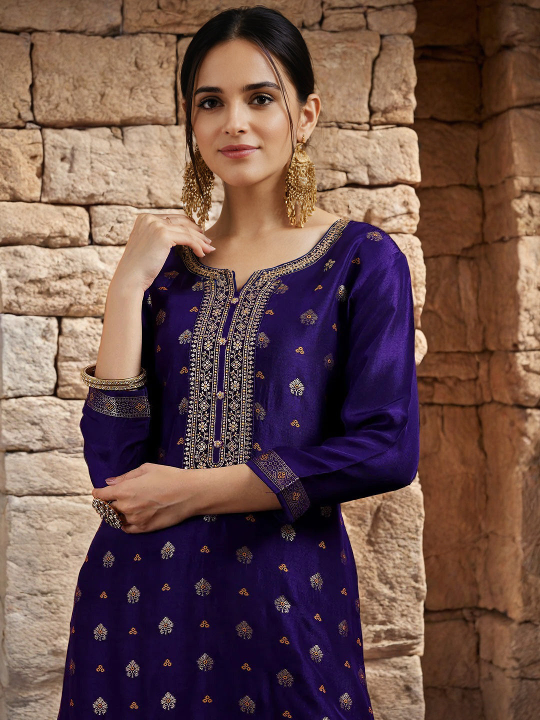 PURPLE COLOURED WOMEN'S SILK KURTA WITH DUPATTA SET