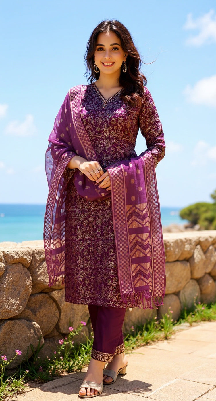 BROWN COLOURED WOMEN'S VISCOSE RAYON KURTA WITH DUPATTA SET