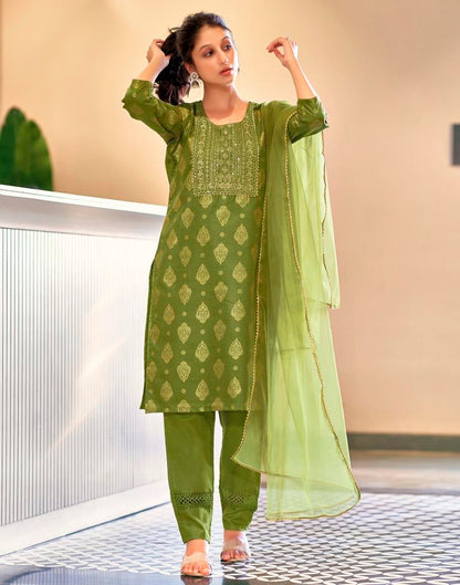 MAHENDI COLOURED WOMEN'S COTTON KURTA WITH DUPATTA SET