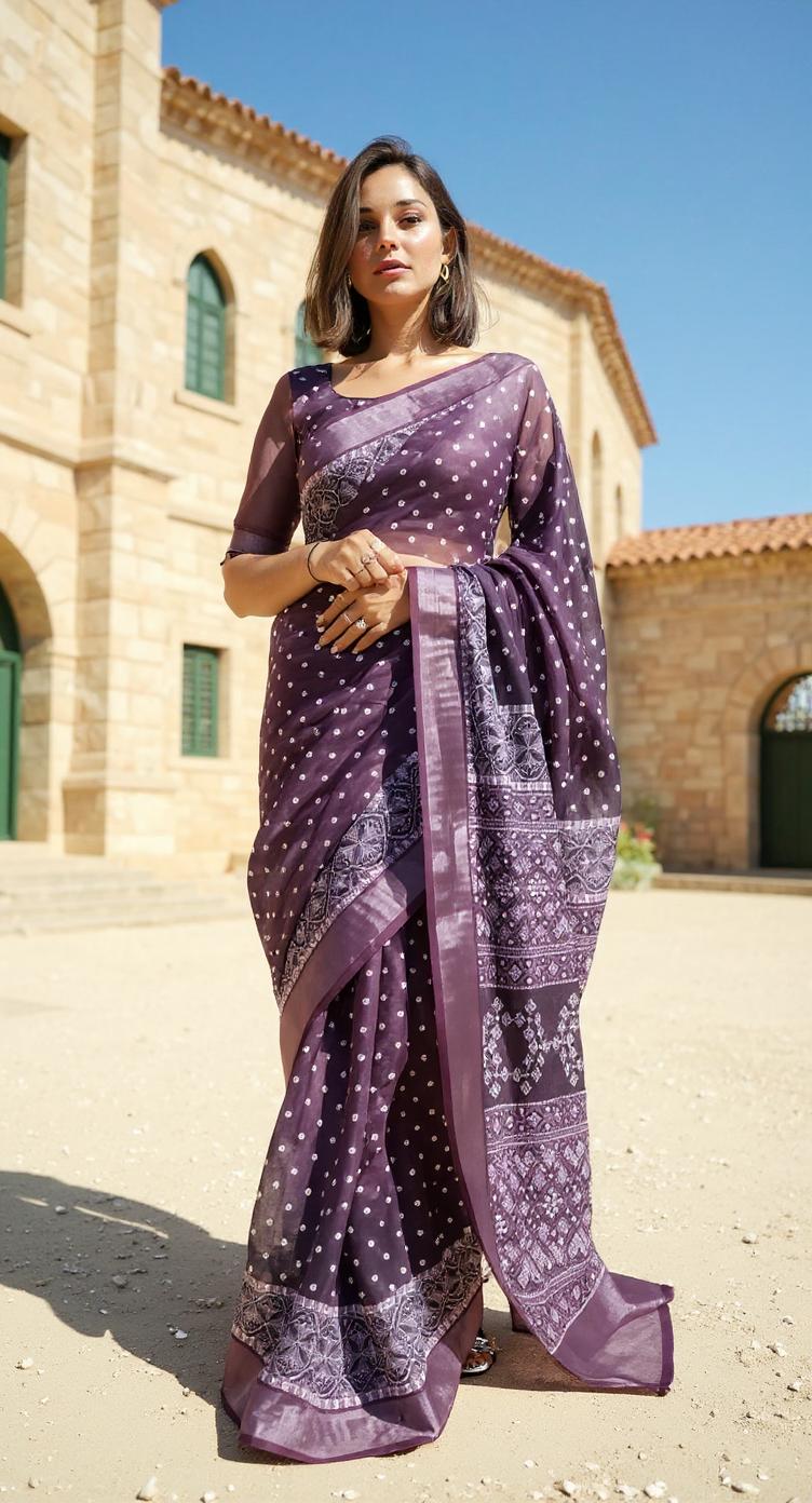 PURPLE DIGITAL PRINTED COTTON SAREE