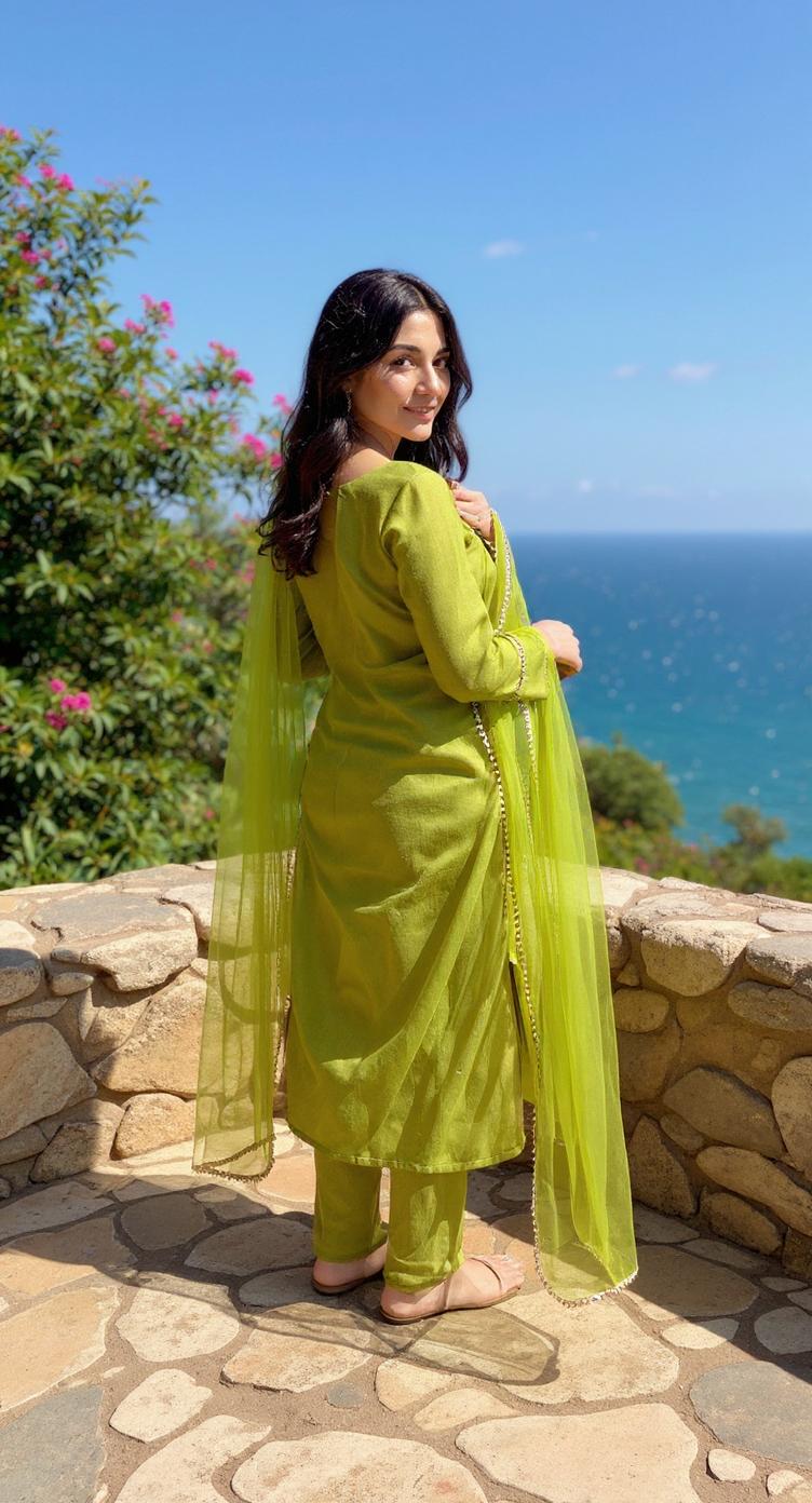MAHENDI COLOURED WOMEN'S RAYON KURTA WITH DUPATTA SET