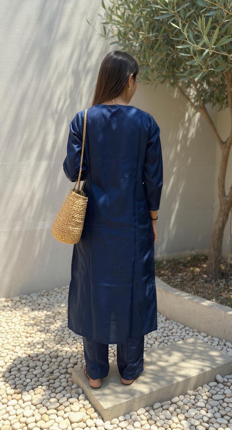 BLUE COLOURED WOMEN'S POLYSTER KURTA WITH DUPATTA SET