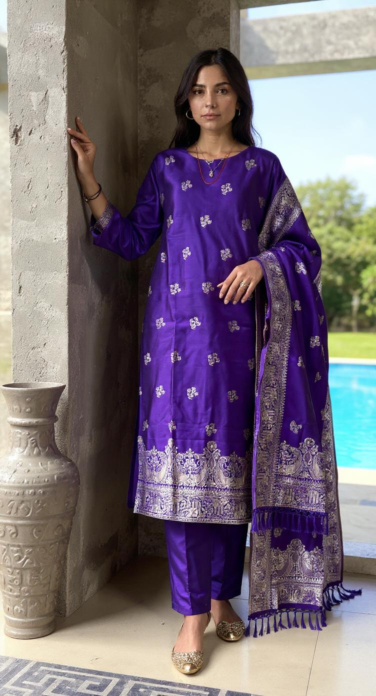 PURPLE COLOURED WOMEN'S POLYSTER KURTA WITH DUPATTA SET