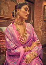 Kashmiri Weaving Multiple color thread weaving pure zari weaving Pink coloured saree