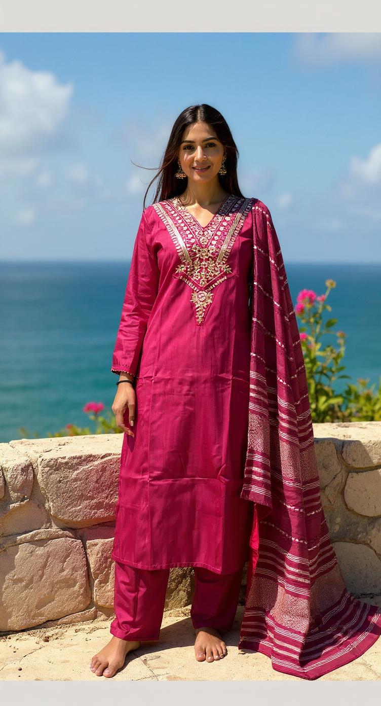 PINK COLOURED WOMEN'S RAYON KURTA WITH DUPATTA SET