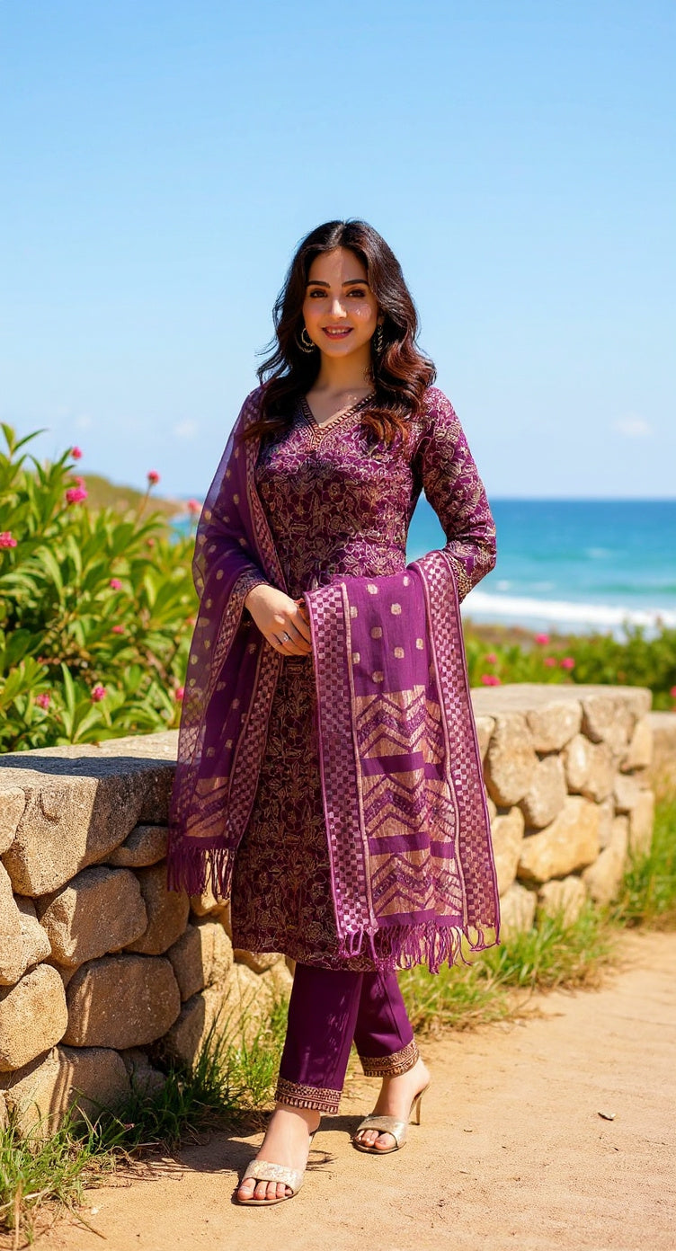 BROWN COLOURED WOMEN'S VISCOSE RAYON KURTA WITH DUPATTA SET