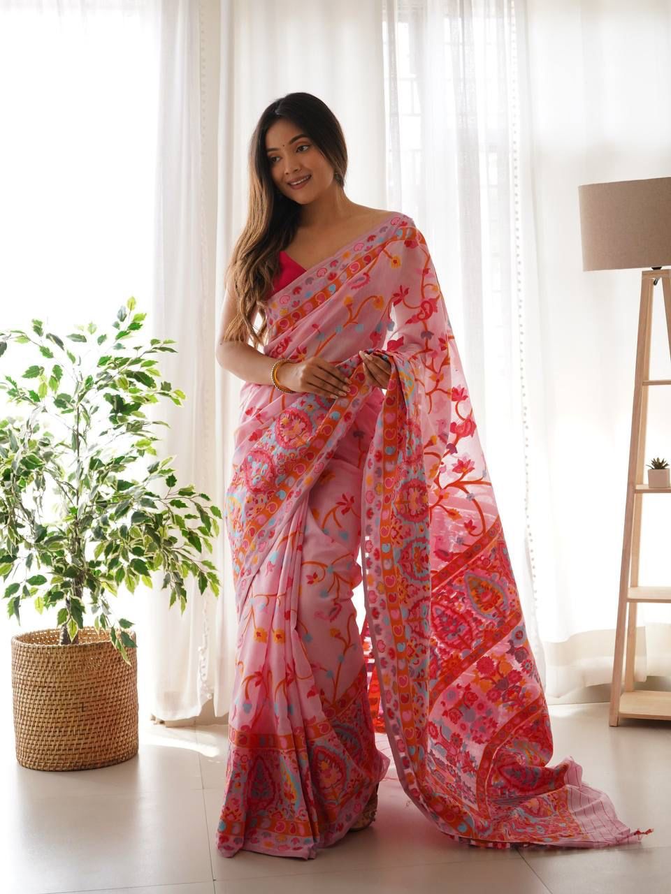 KASHMIRI WEAVING MULTIPLE COLOR THREAD WEAVING PURE ZARI WEAVING PINK