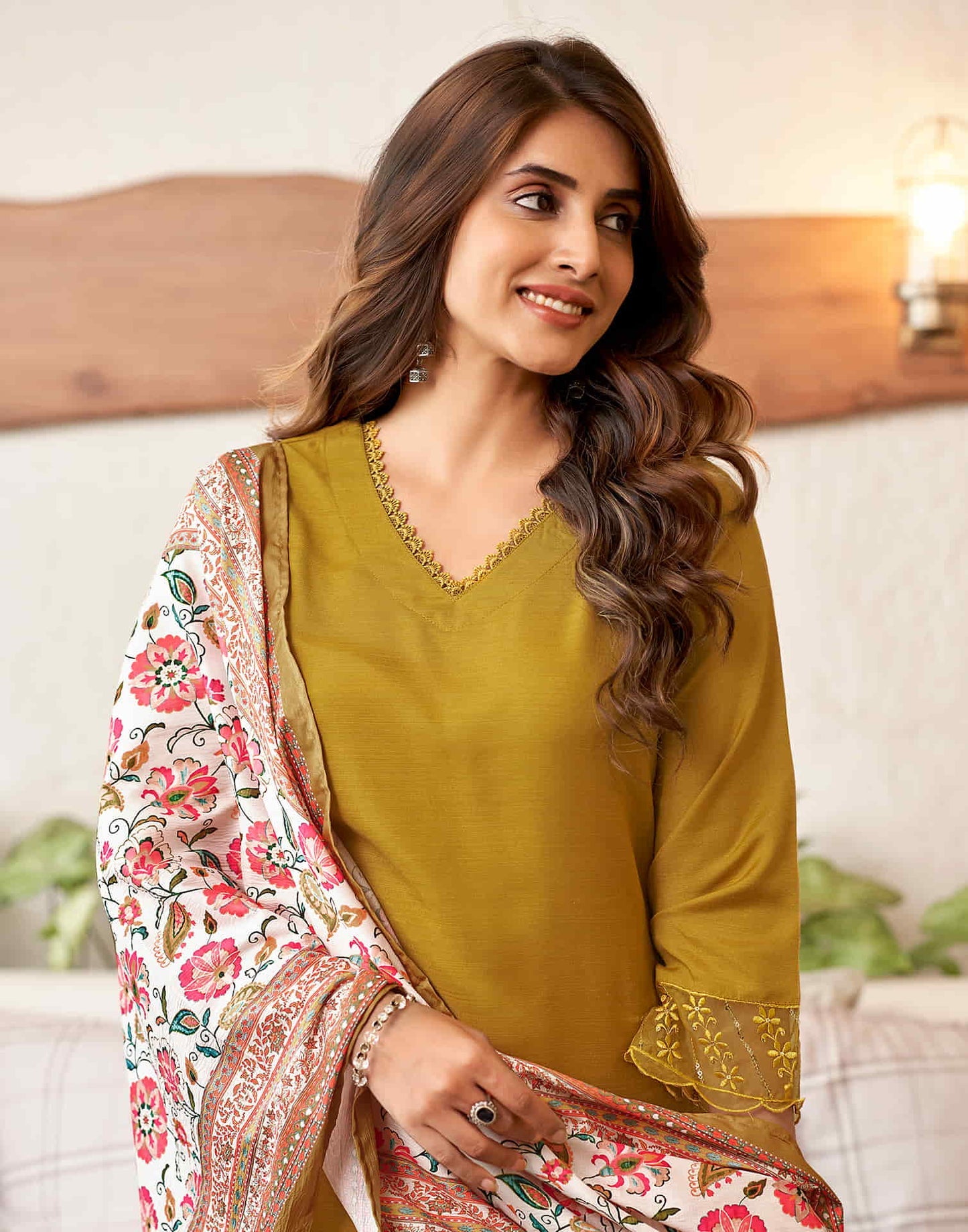 YELLOW COLOURED WOMEN'S RAYON KURTA WITH DUPATTA SET