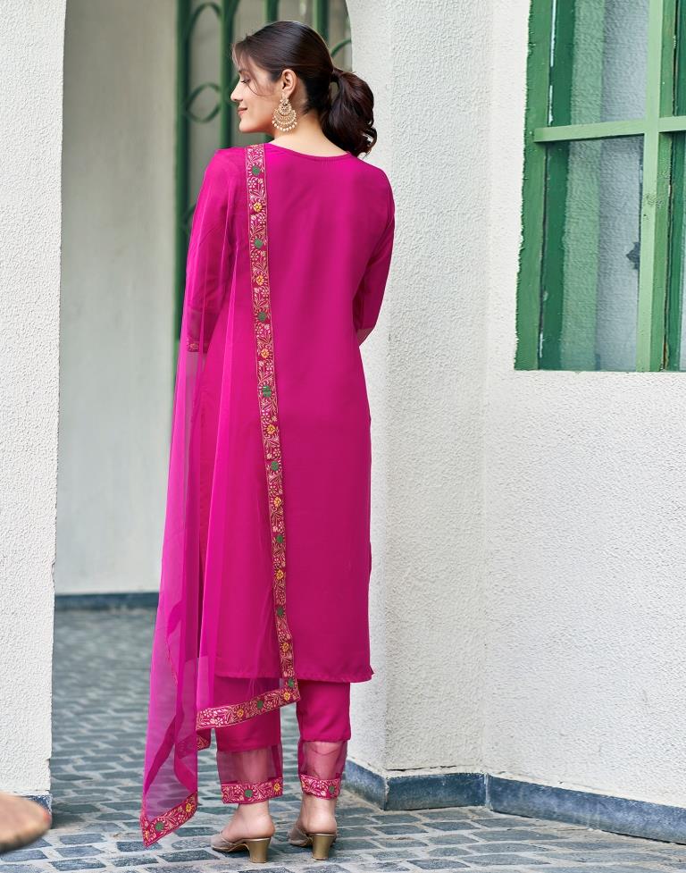 PINK COLOURED WOMEN'S VISCOSE RAYON KURTA WITH DUPATTA SET