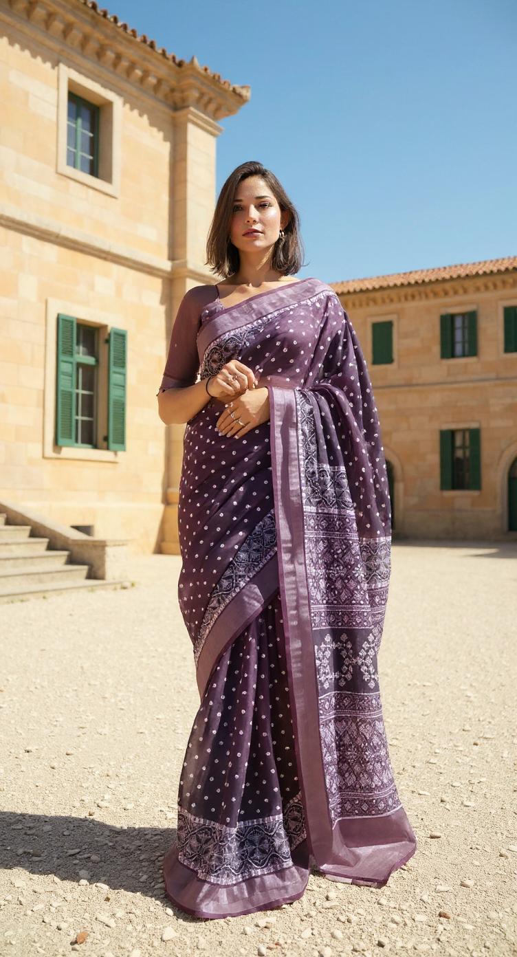 PURPLE DIGITAL PRINTED COTTON SAREE