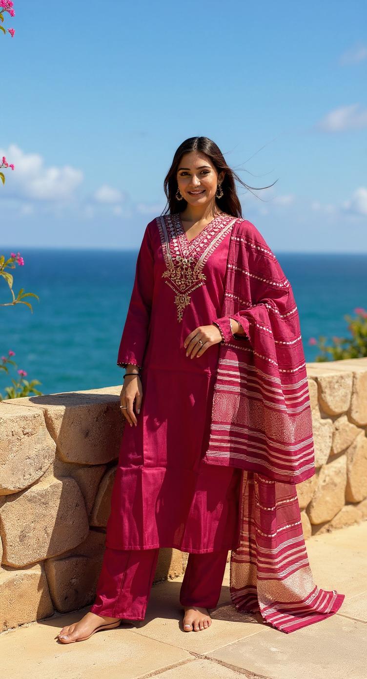 PINK COLOURED WOMEN'S RAYON KURTA WITH DUPATTA SET