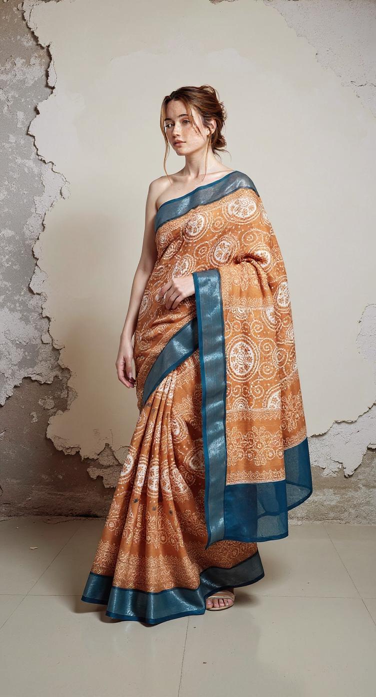 ORANGE DIGITAL PRINTED COTTON SAREE
