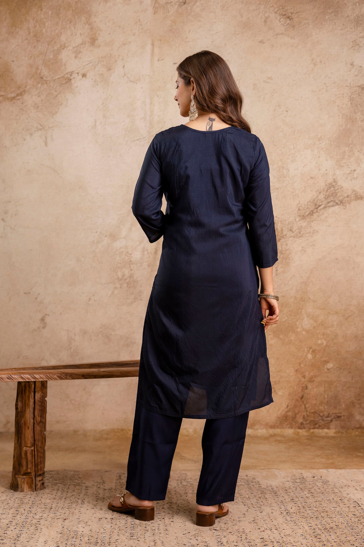 NAVY BLUE COLOURED WOMEN'S MASLIN KURTA WITH DUPATTA SET