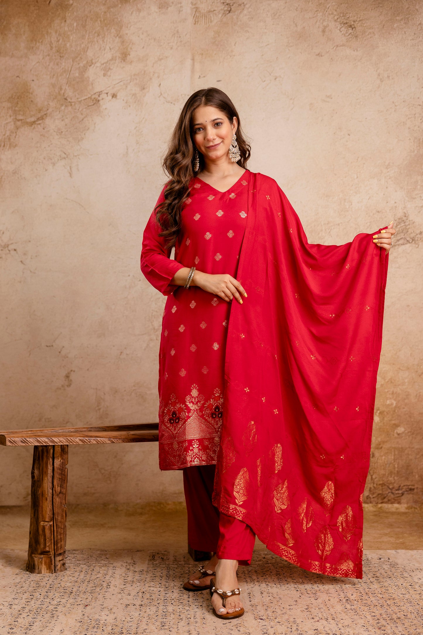 RANI PINK COLOURED WOMEN'S MASLIN KURTA WITH DUPATTA SET