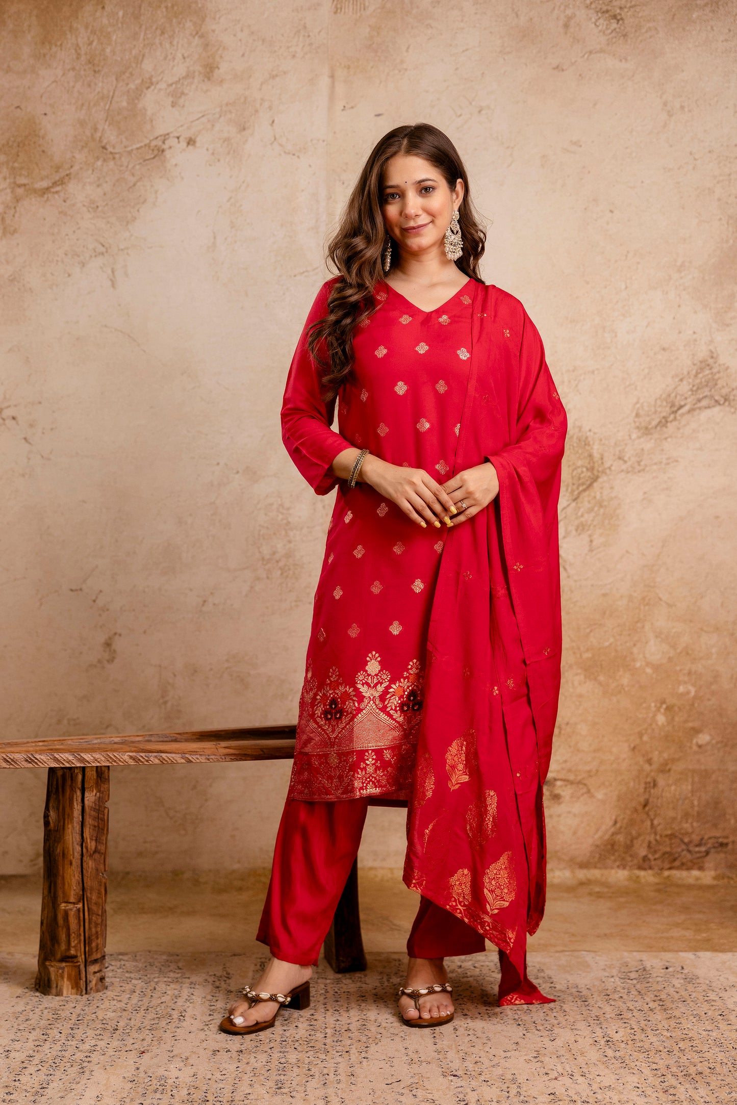 RANI PINK COLOURED WOMEN'S MASLIN KURTA WITH DUPATTA SET