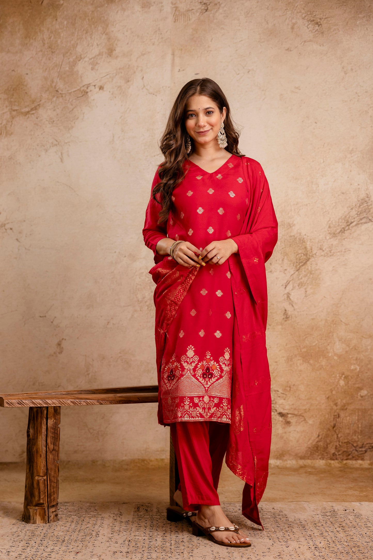 RANI PINK COLOURED WOMEN'S MASLIN KURTA WITH DUPATTA SET