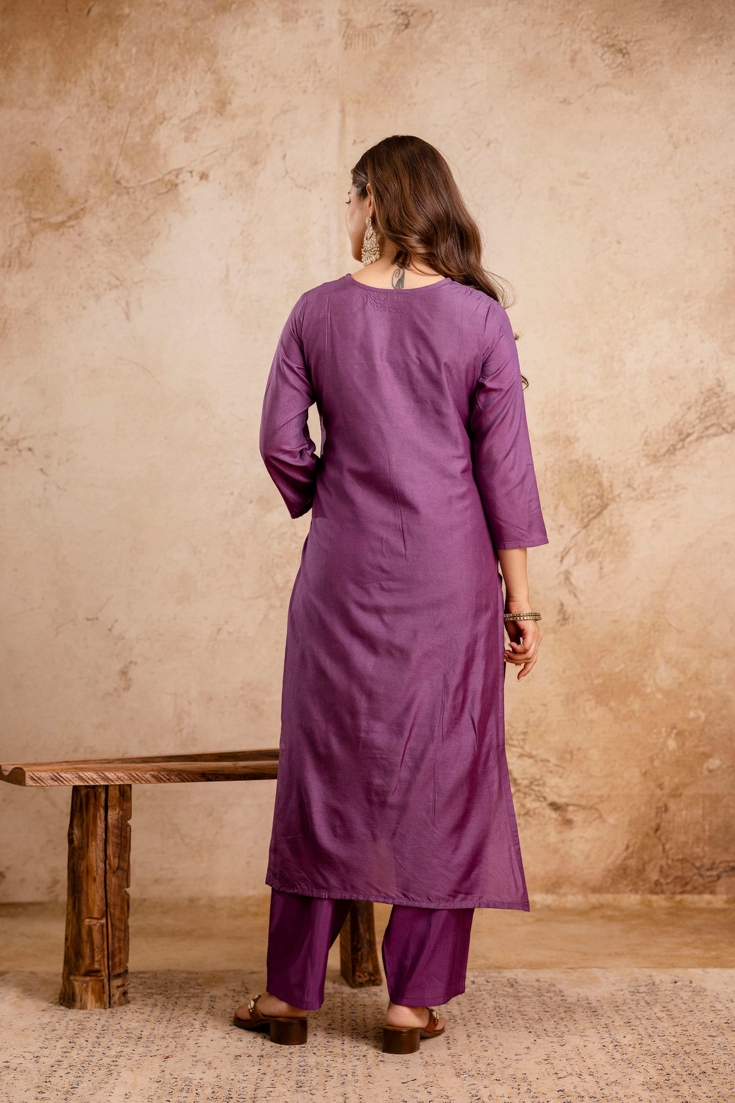 RUST COLOURED WOMEN'S MASLIN KURTA WITH DUPATTA SET