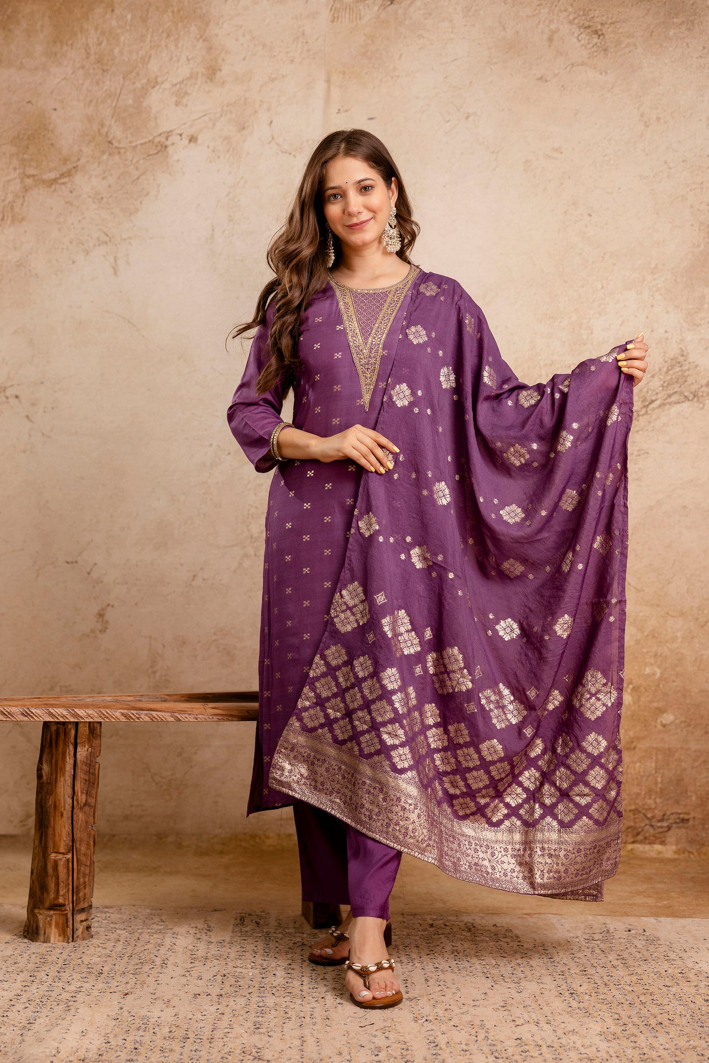 RUST COLOURED WOMEN'S MASLIN KURTA WITH DUPATTA SET