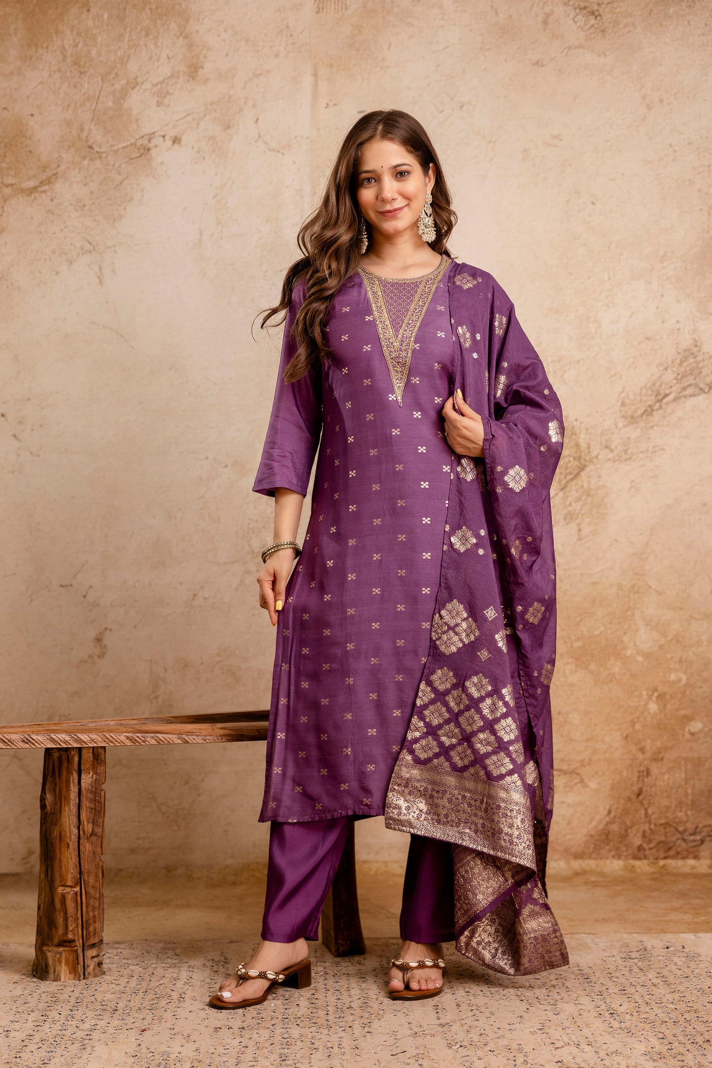 RUST COLOURED WOMEN'S MASLIN KURTA WITH DUPATTA SET