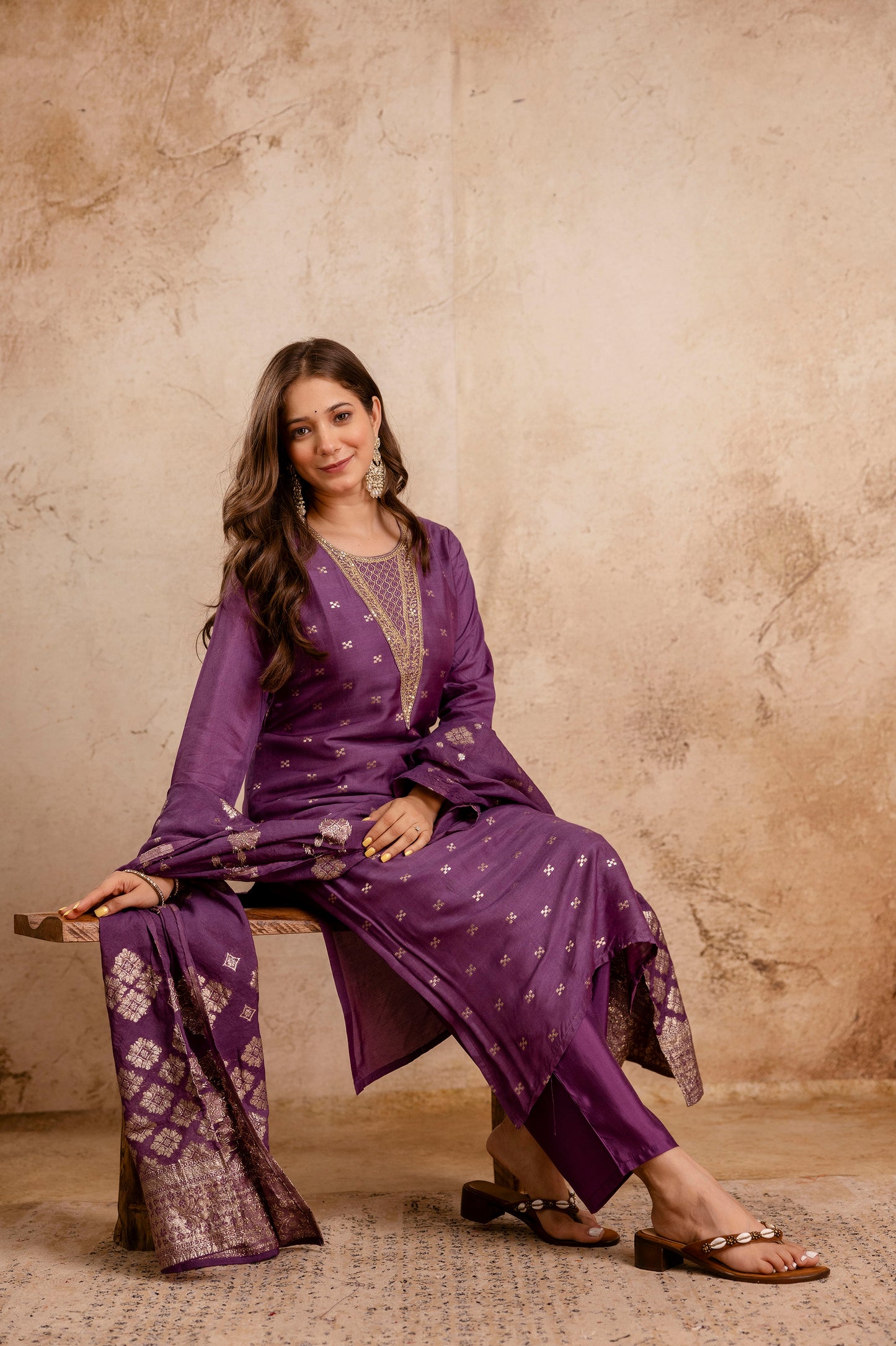 RUST COLOURED WOMEN'S MASLIN KURTA WITH DUPATTA SET