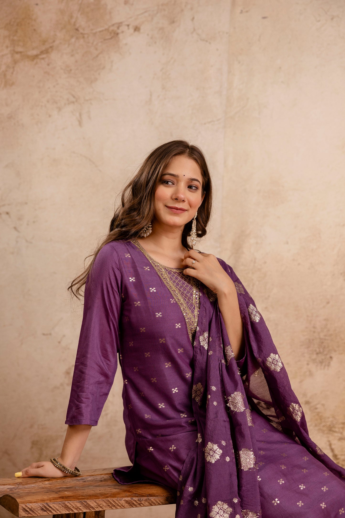 RUST COLOURED WOMEN'S MASLIN KURTA WITH DUPATTA SET