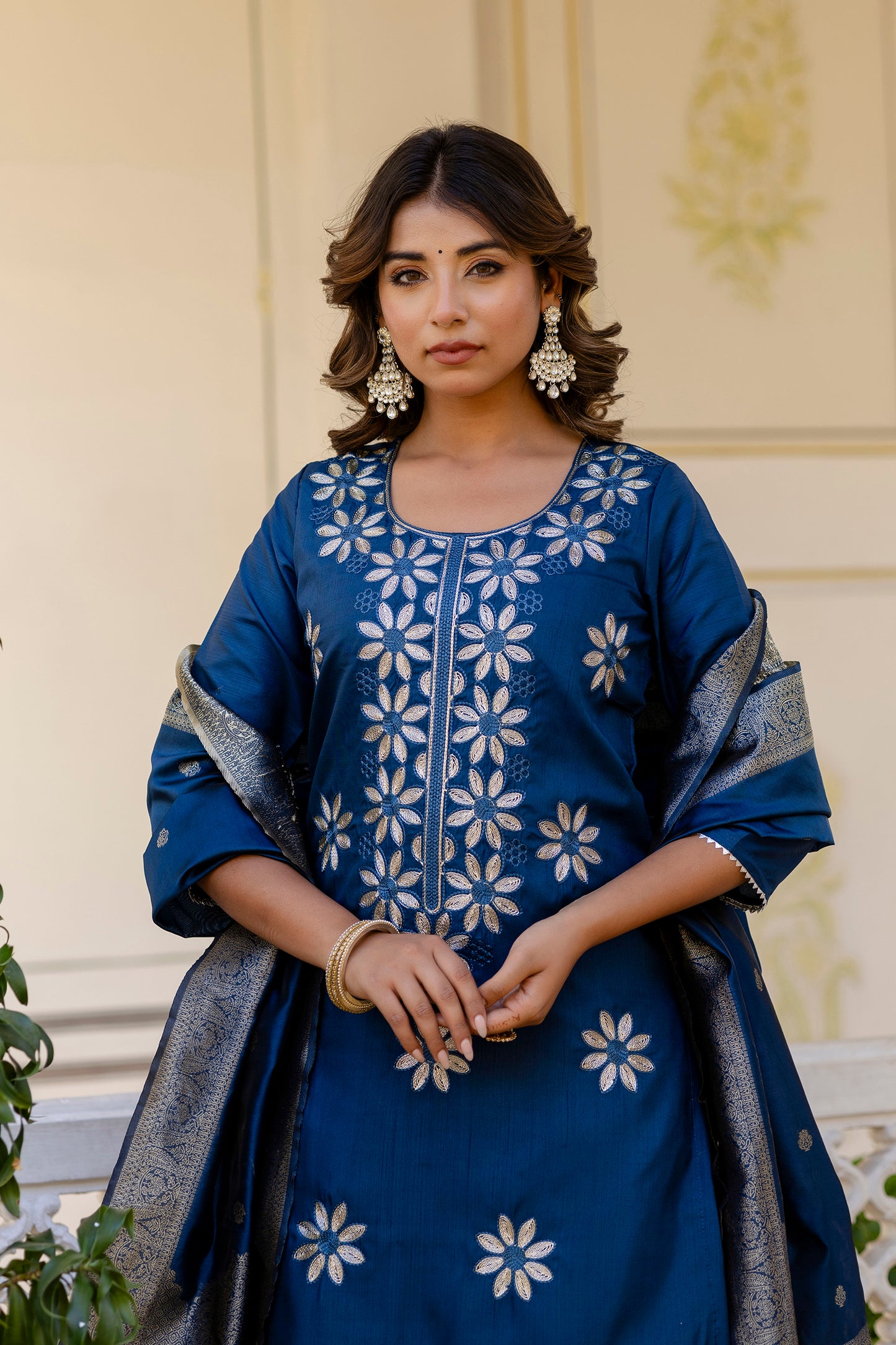 TEAL BLUE COLOURED WOMEN'S PURE SILK KURTA WITH DUPATTA SET