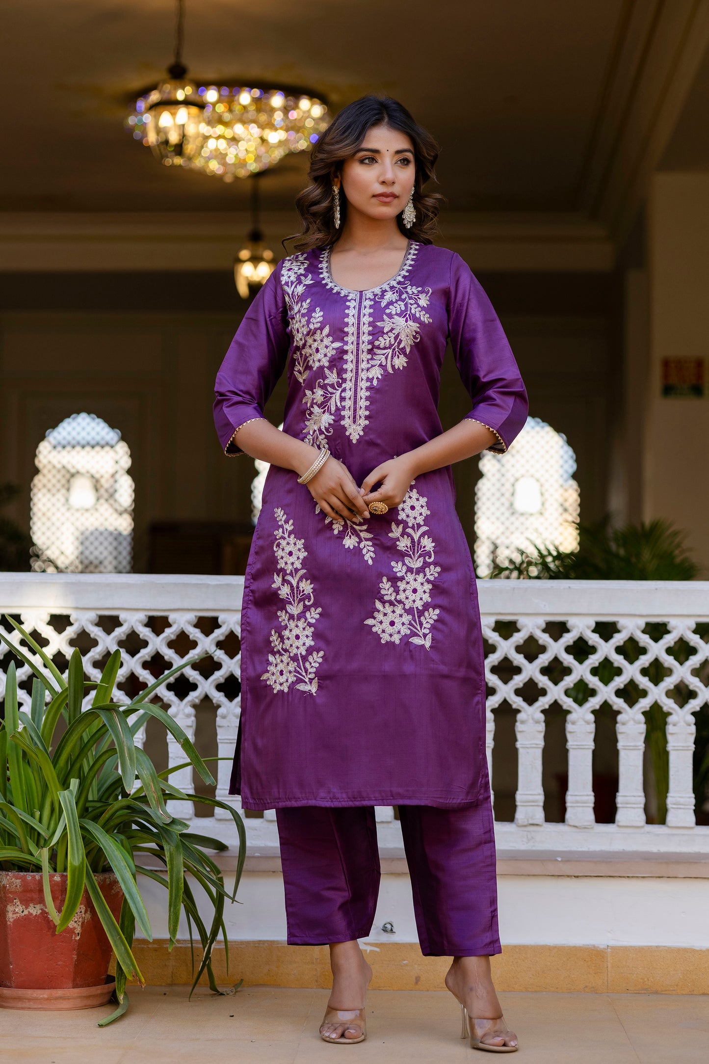 WINE COLOURED WOMEN'S PURE SILK KURTA WITH DUPATTA SET
