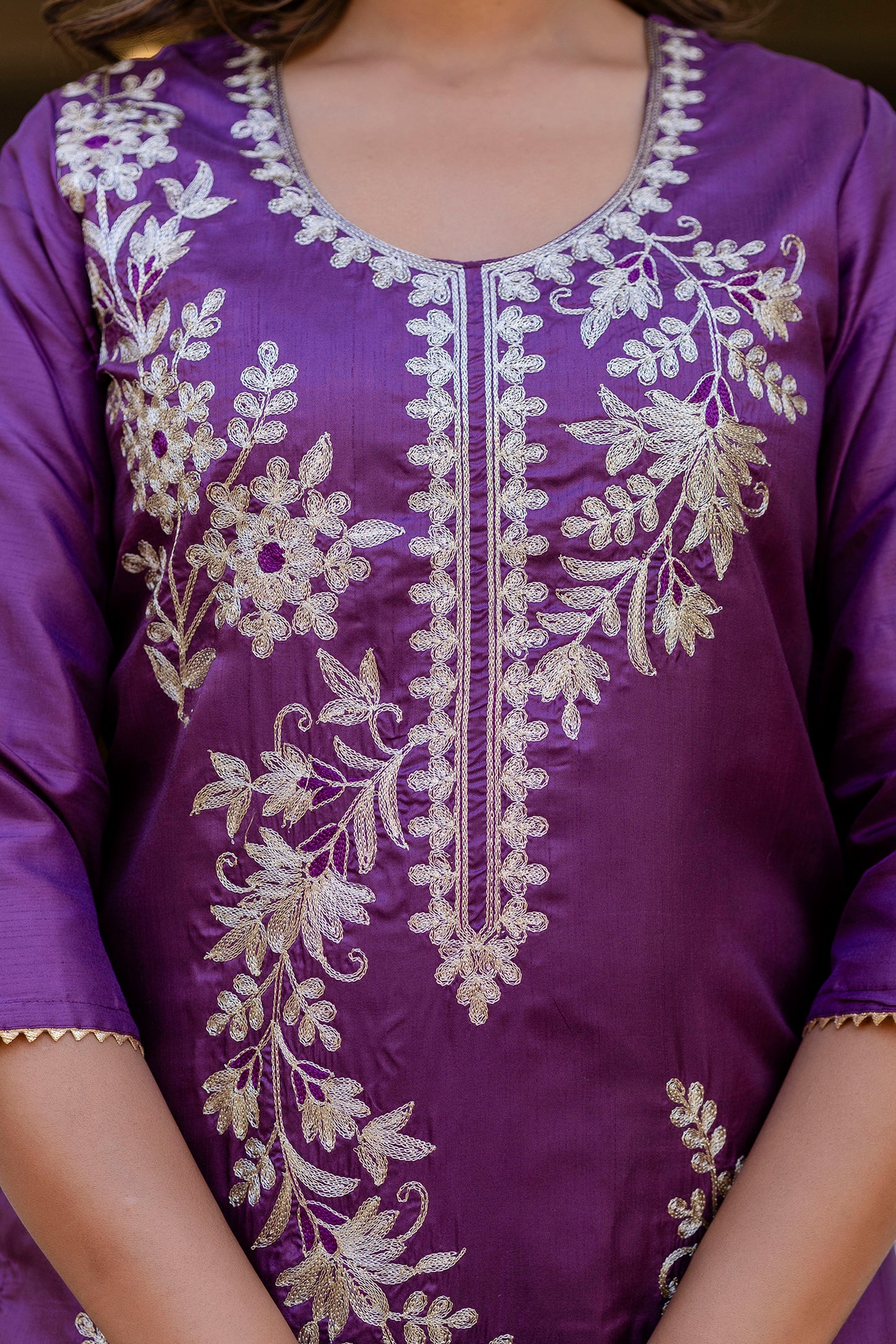 WINE COLOURED WOMEN'S PURE SILK KURTA WITH DUPATTA SET