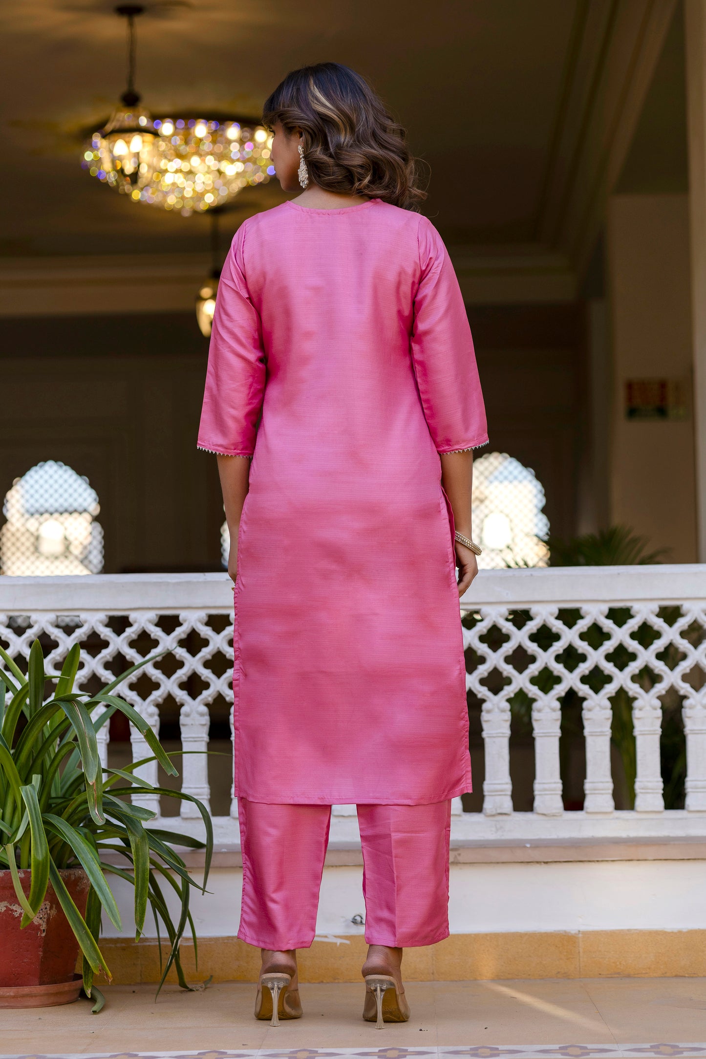 PINK COLOURED WOMEN'S P0LYSTER KURTA WITH DUPATTA SET