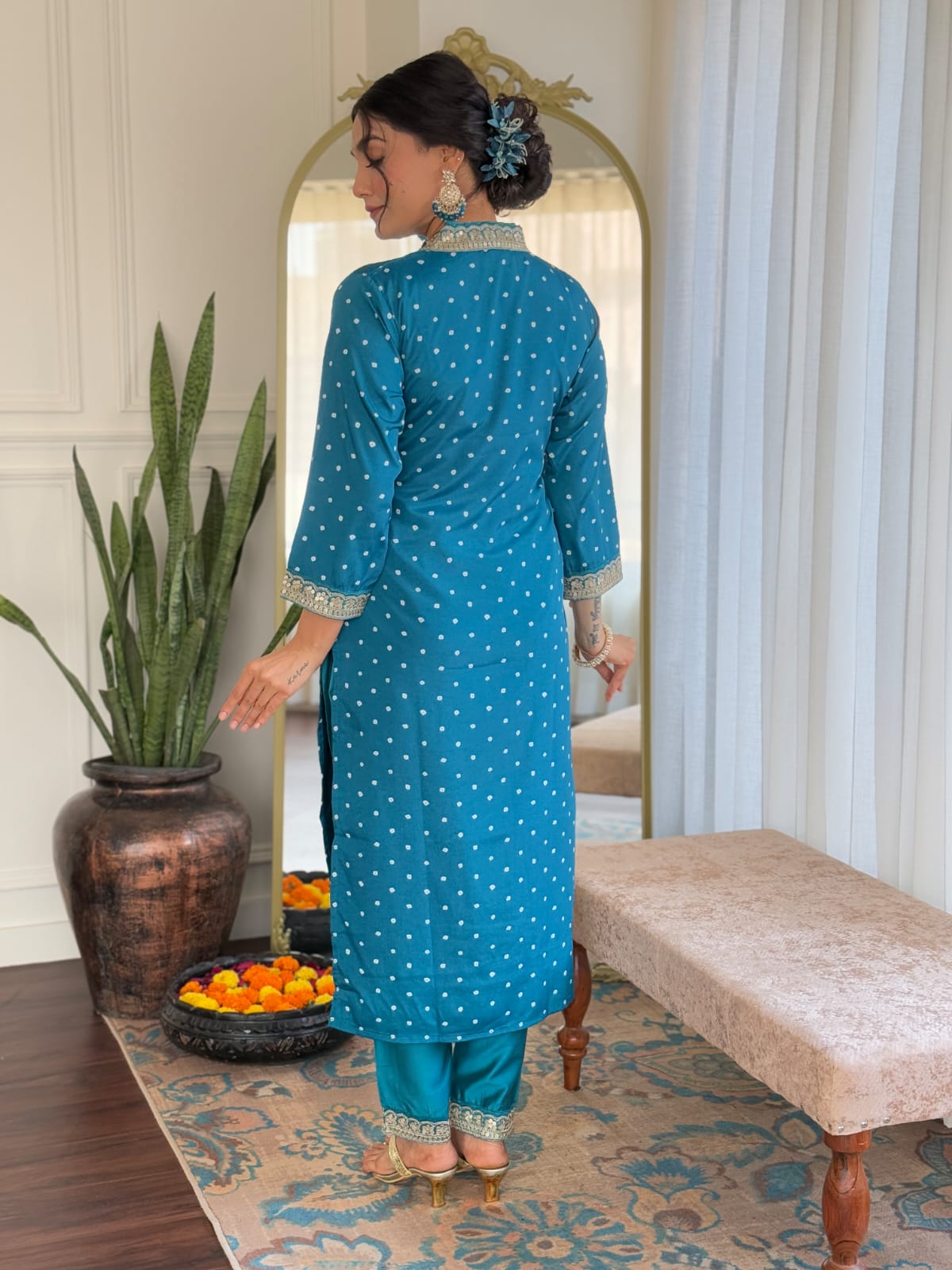 BLUE COLOURED WOMEN'S REYON EMBROIDERED KURTA WITH PANT DUPATTA SET