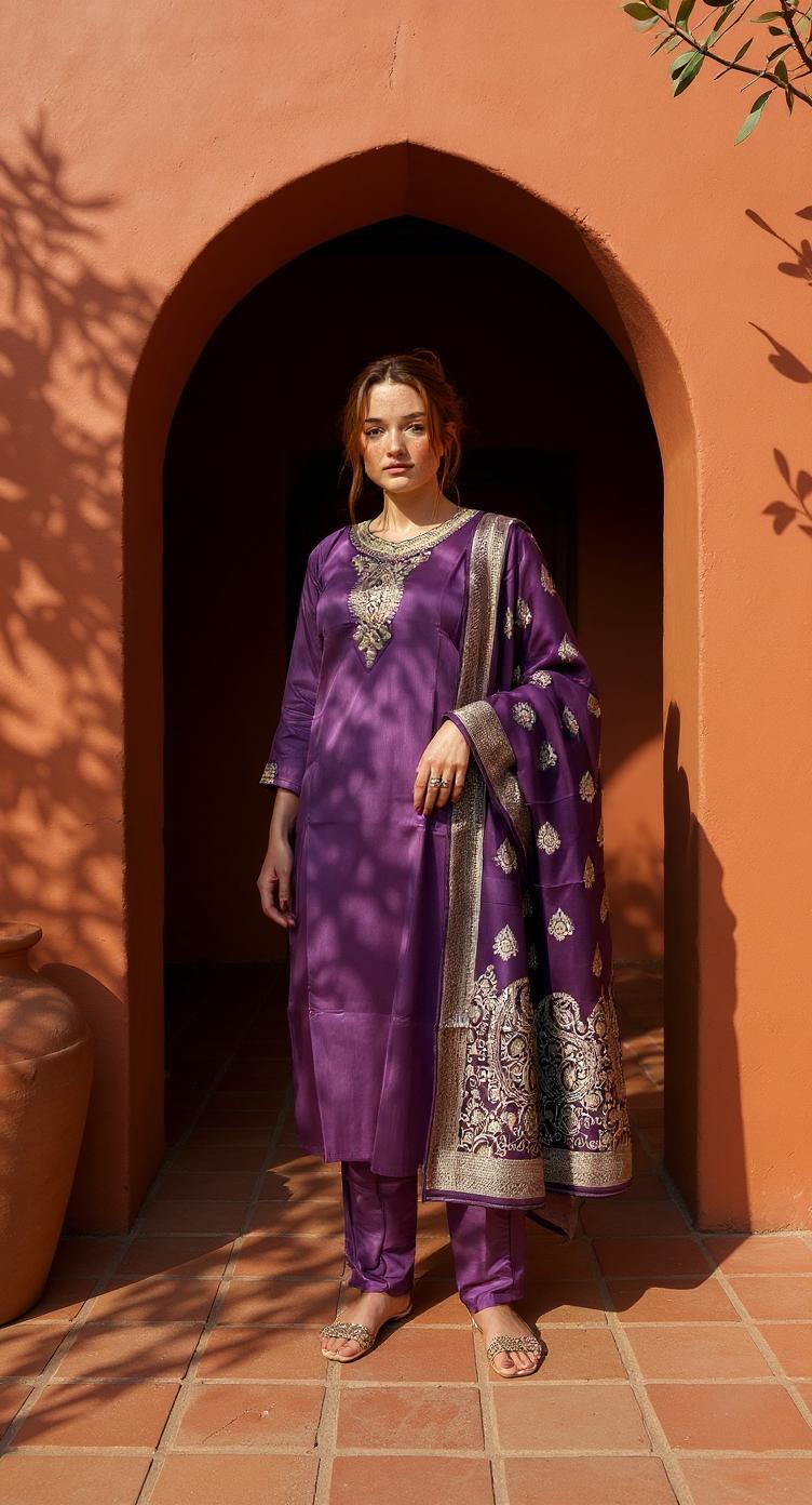 WINE COLOURED WOMEN'S POLYSTER KURTA WITH DUPATTA SET