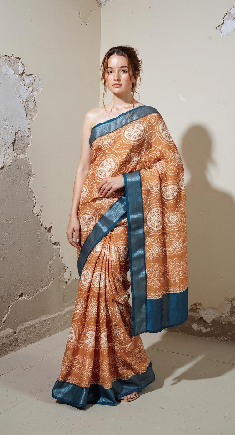 ORANGE DIGITAL PRINTED COTTON SAREE