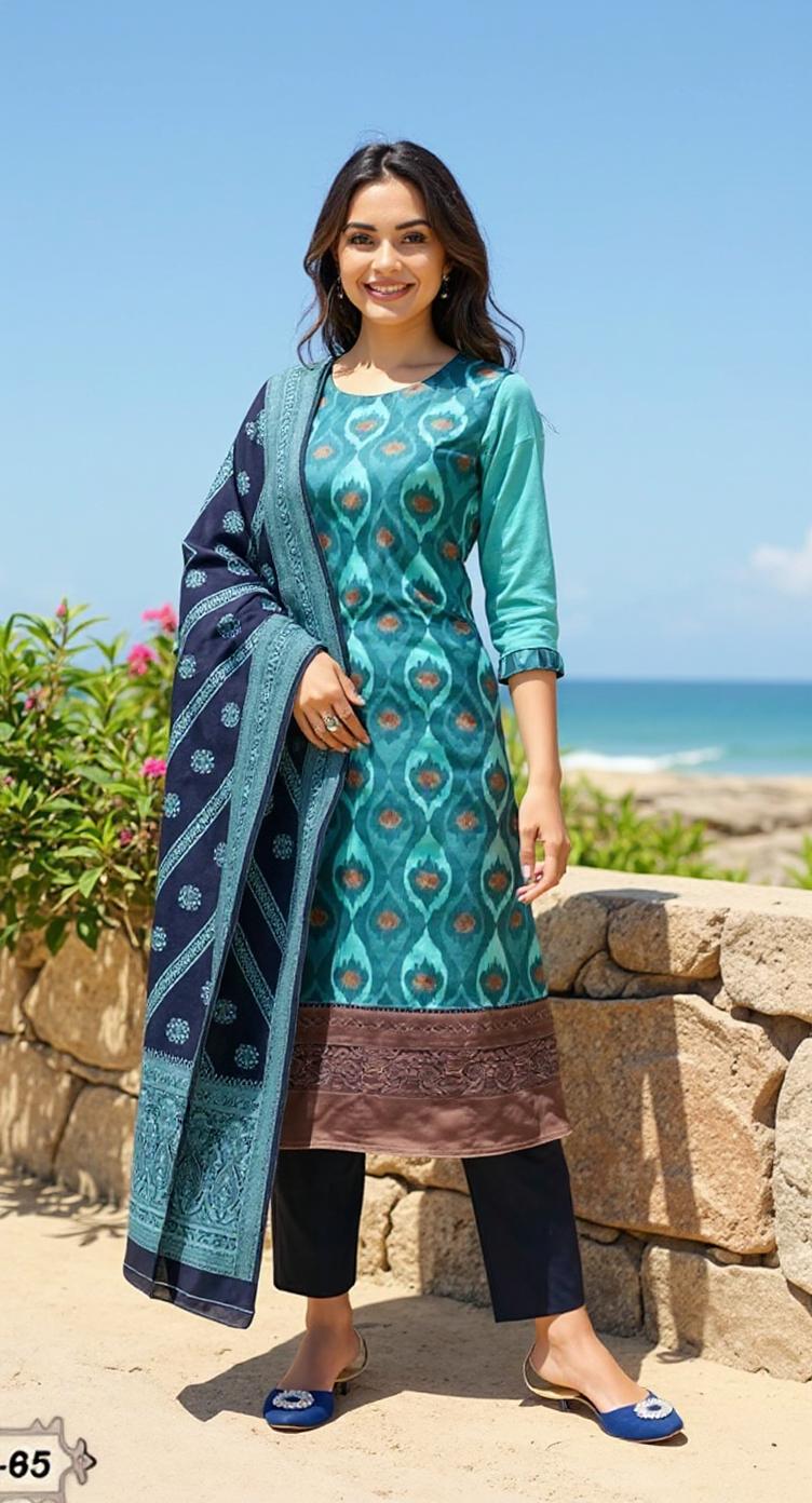 BLUE COLOURED WOMEN'S POLYSTER KURTA WITH DUPATTA SET