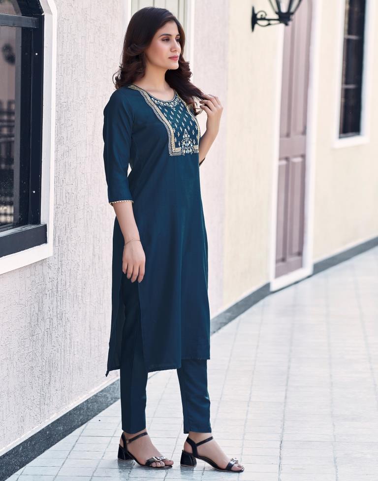 BLUE COLOURED WOMEN'S VISCOSE RAYON KURTA WITH DUPATTA SET