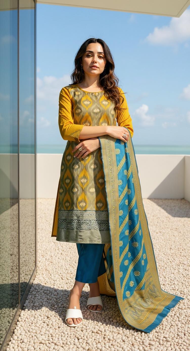 YELLOW COLOURED WOMEN'S POLYSTER KURTA WITH DUPATTA SET