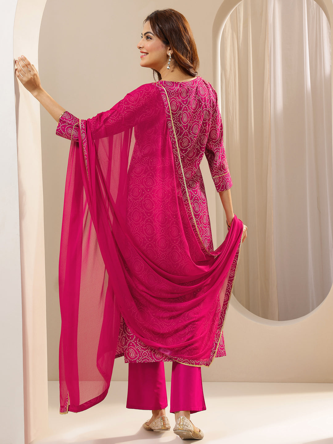 PINK COLOURED WOMEN'S VISCOSE RAYON KURTA WITH DUPATTA SET