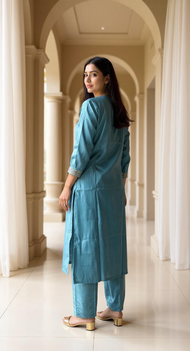 BLUE COLOURED WOMEN'S POLYSTER KURTA WITH DUPATTA SET