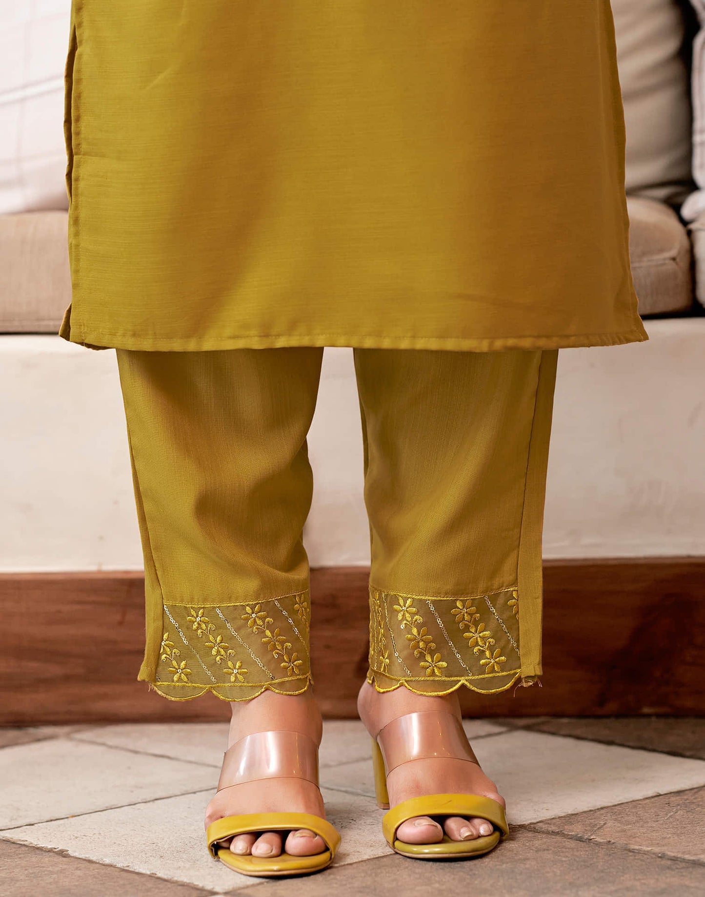 YELLOW COLOURED WOMEN'S RAYON KURTA WITH DUPATTA SET