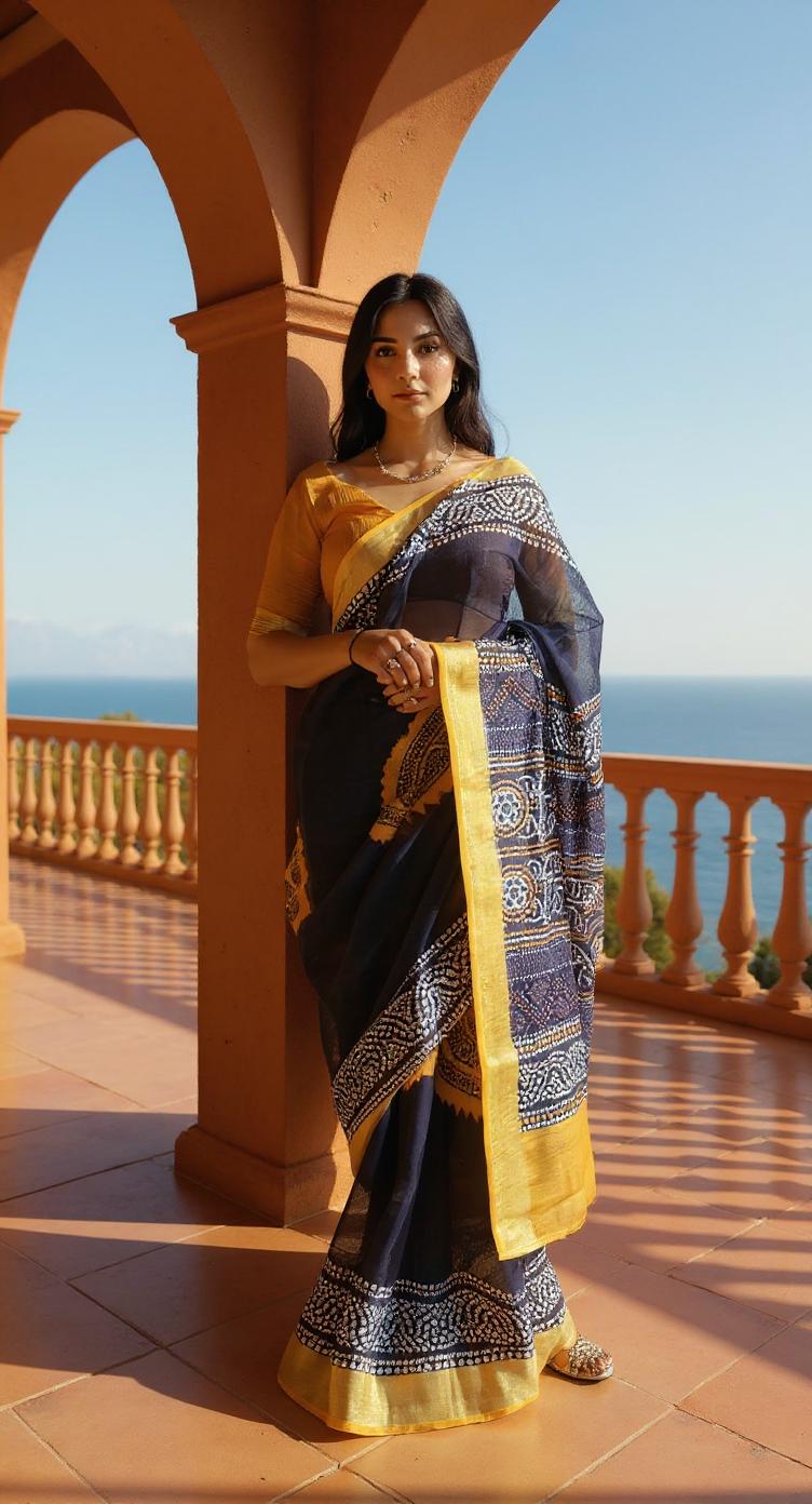 NEVY BLUE DIGITAL PRINTED COTTON SAREE