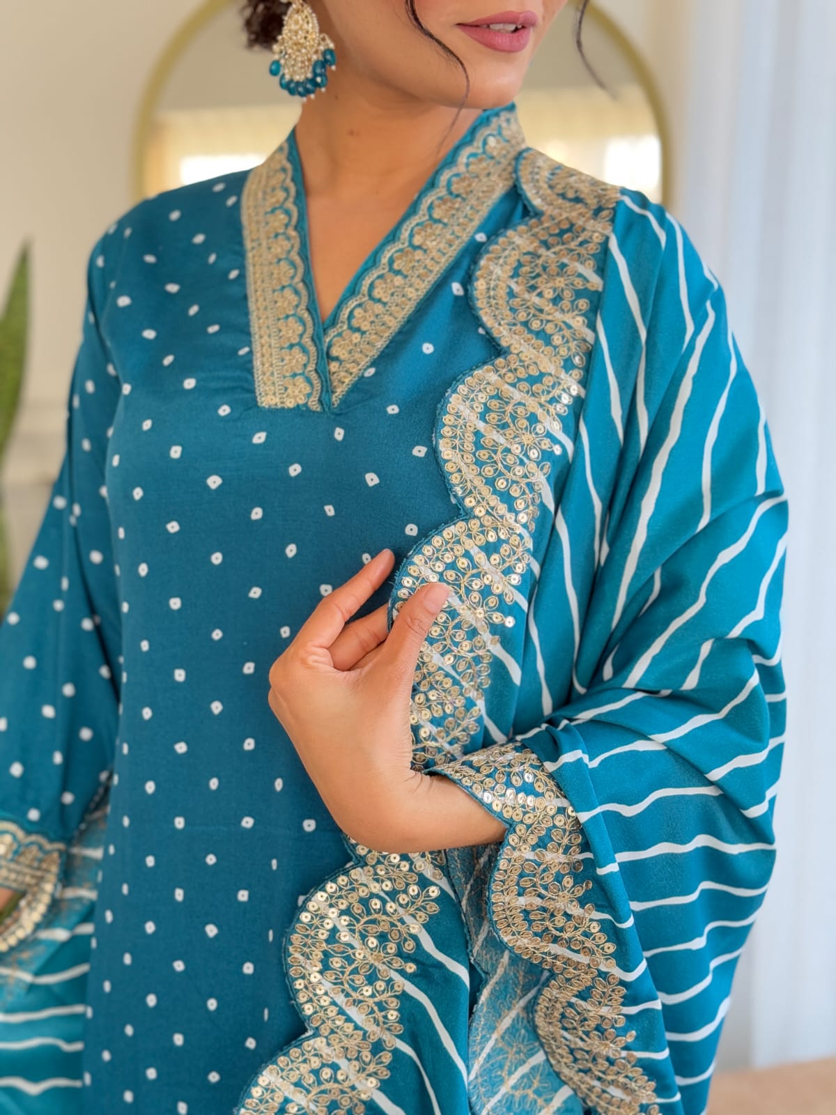 BLUE COLOURED WOMEN'S REYON EMBROIDERED KURTA WITH PANT DUPATTA SET
