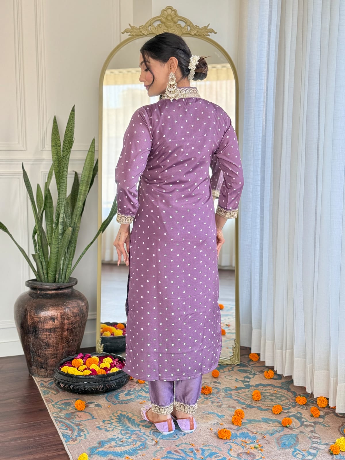PURPLE COLOURED WOMEN'S REYON EMBROIDERED KURTA WITH PANT DUPATTA SET