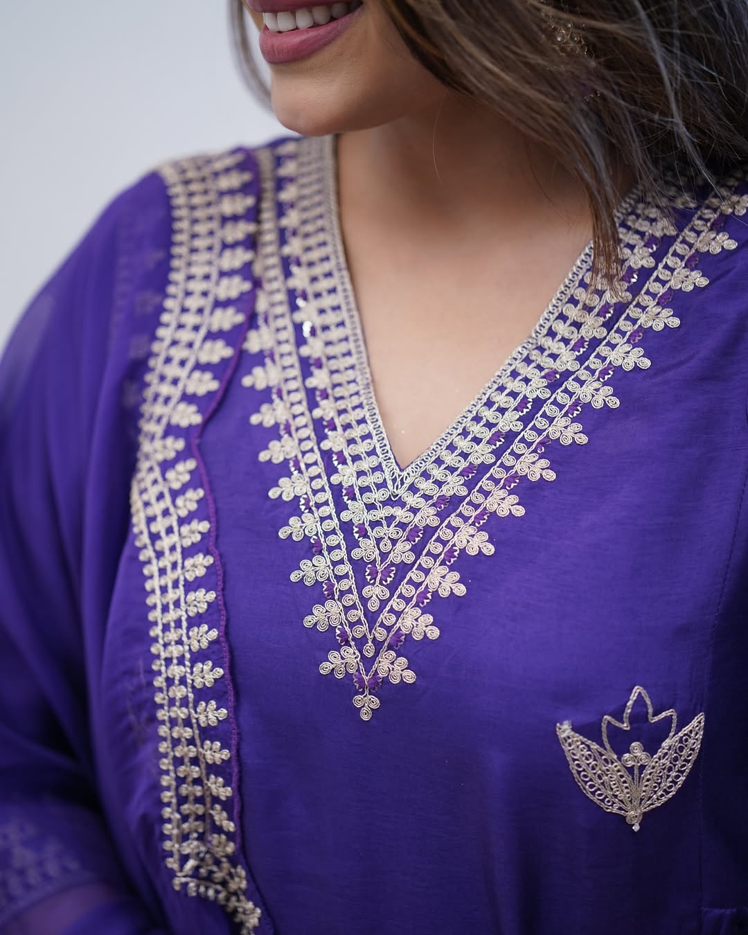 PURPLE COLOURED WOMEN'S PV CHANDERI KURTA WITH PANT DUPATTA SET