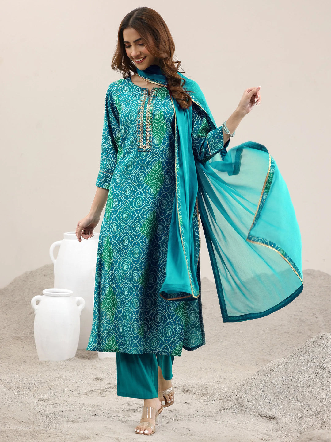 RAMA COLOURED WOMEN'S VISCOSE RAYON KURTA WITH DUPATTA SET