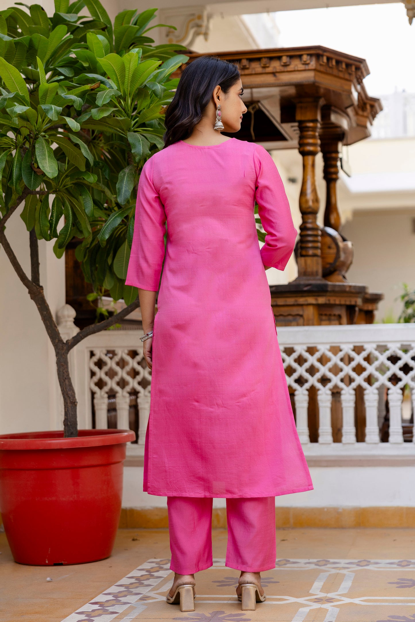 PINK COLOURED WOMEN'S VISCOSE RAYON KURTA WITH DUPATTA SET