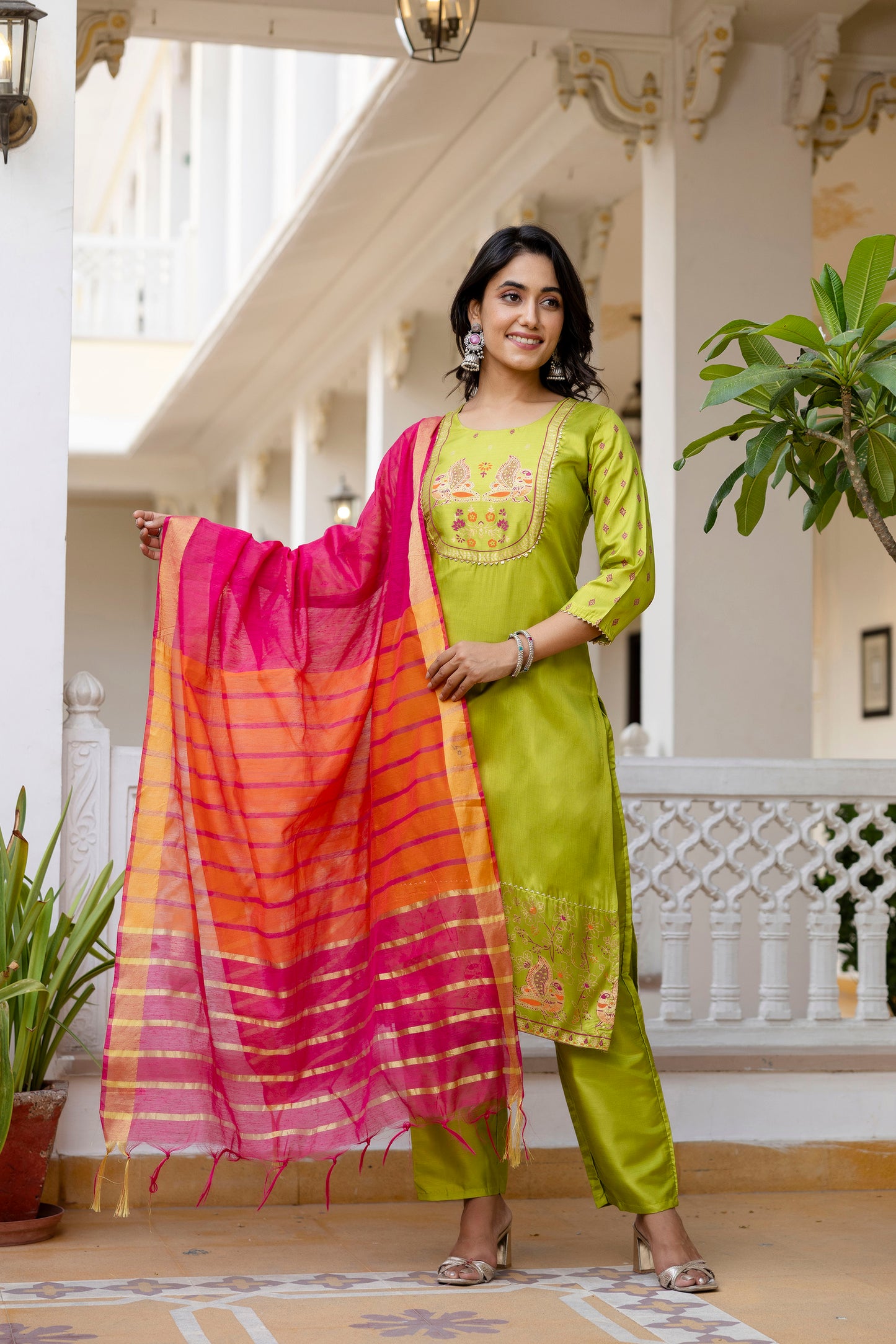 MINT GREEN COLOURED WOMEN'S P0LYSTER KURTA WITH DUPATTA SET