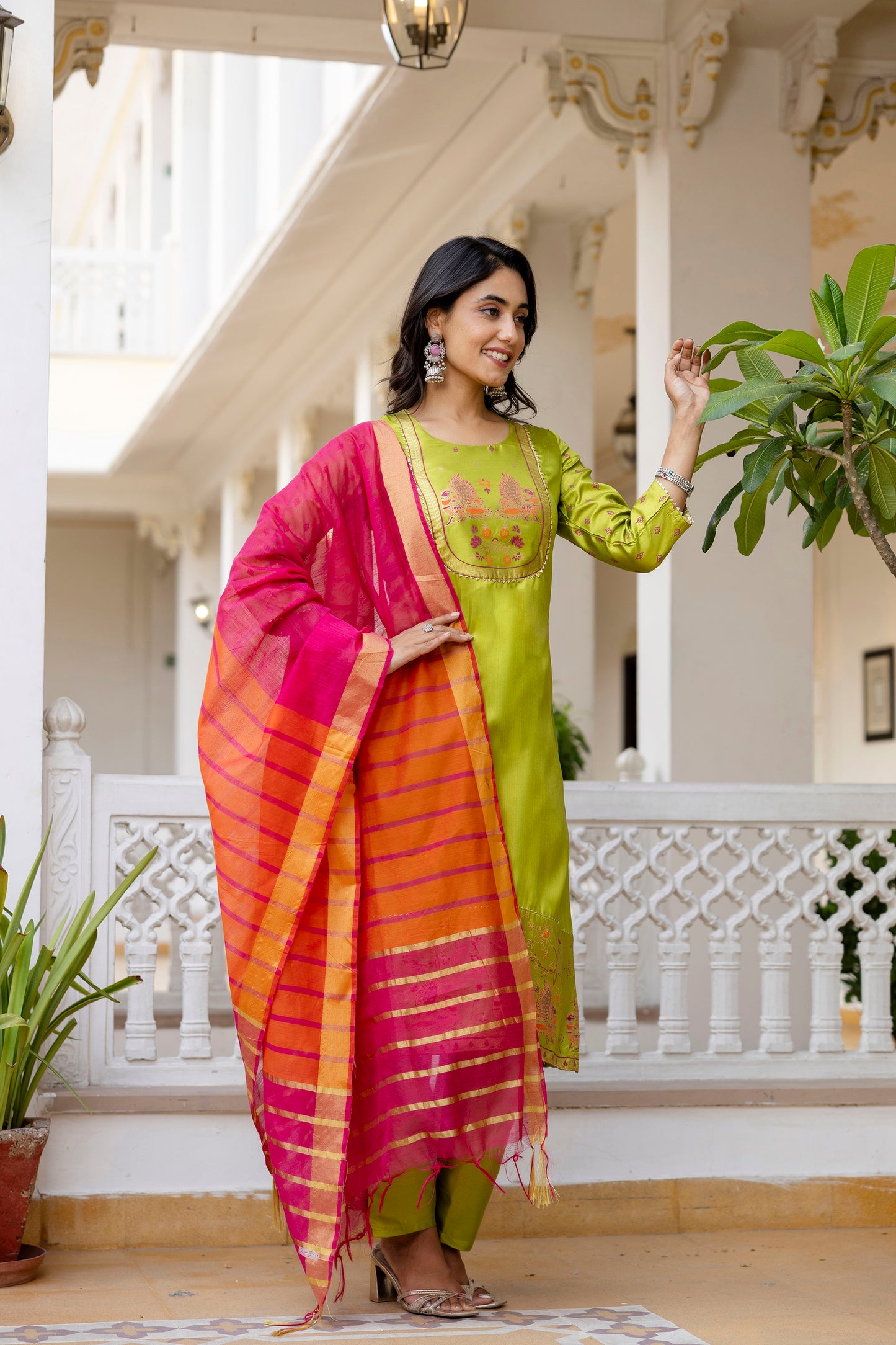 MINT GREEN COLOURED WOMEN'S P0LYSTER KURTA WITH DUPATTA SET
