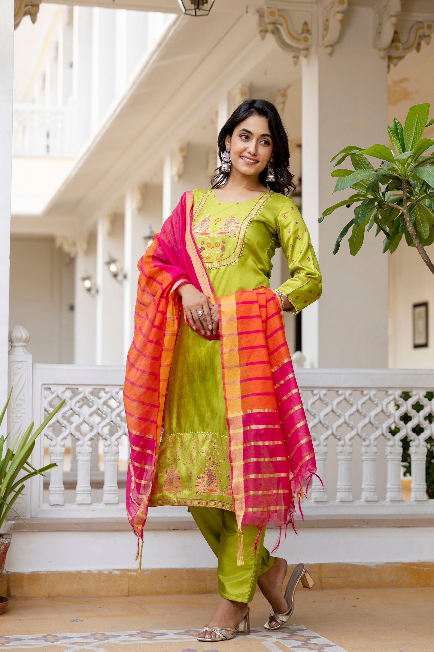 MINT GREEN COLOURED WOMEN'S P0LYSTER KURTA WITH DUPATTA SET