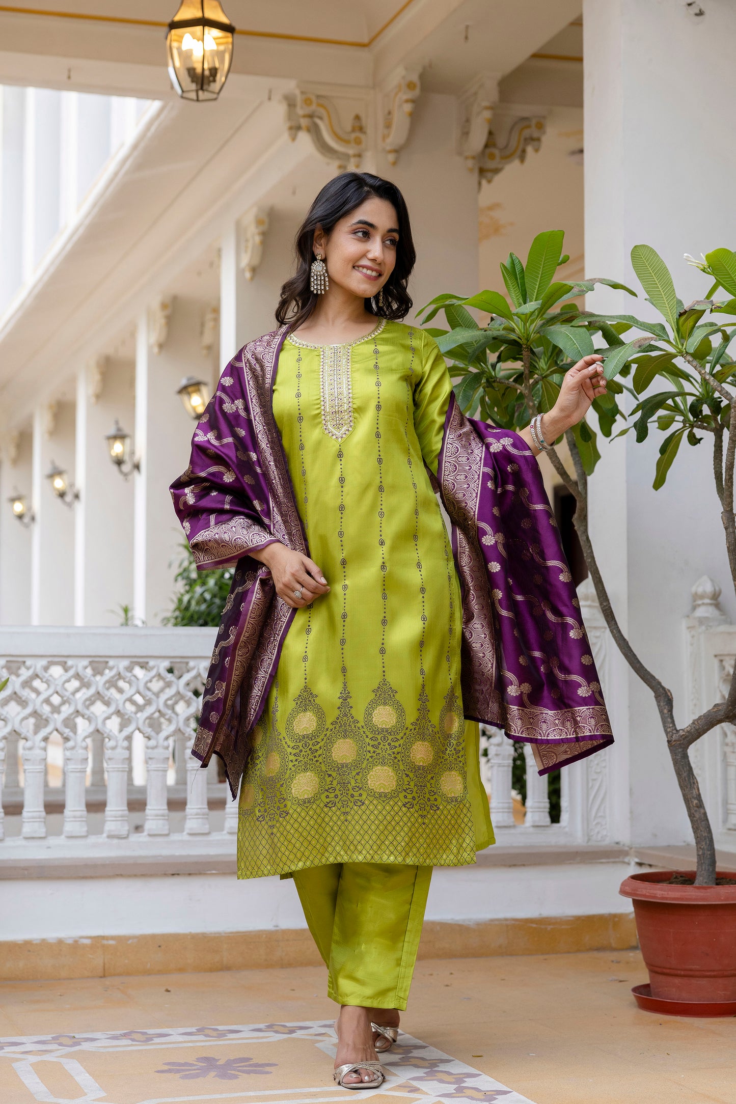 MINT GREEN COLOURED WOMEN'S PURE SILK KURTA WITH DUPATTA SET